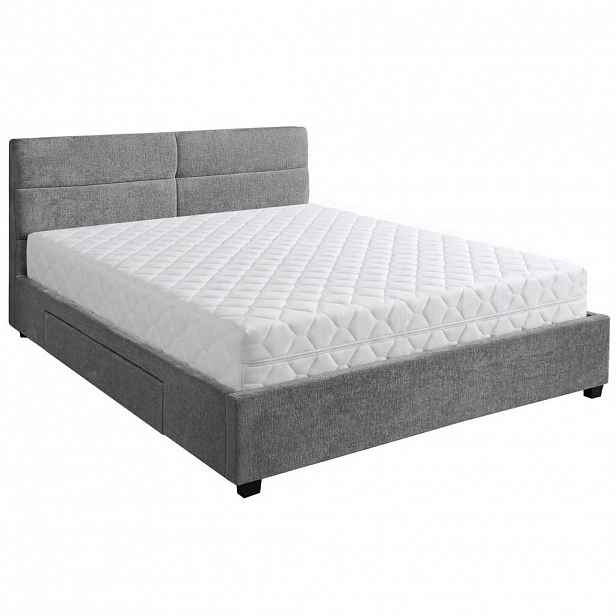 Beautysofa ČALOUNĚNÁ POSTEL Aurea, manželská postel 160x200 cm se zásuvkou a taštičkovou matrací 26 cm, žinylková látka, šedá