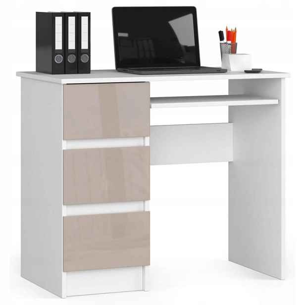 Stůl pod počítač A-6 Levý bílá-cappuccino lesk 90cm Akd