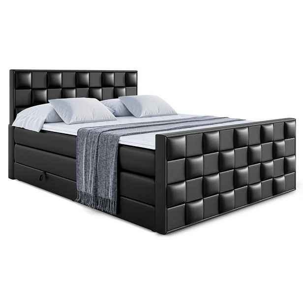 ALTDECOR BOXSPRINGOVÁ POSTEL s matrací H3/H4 - ZAFIRA KING - 200x200 cm Černá