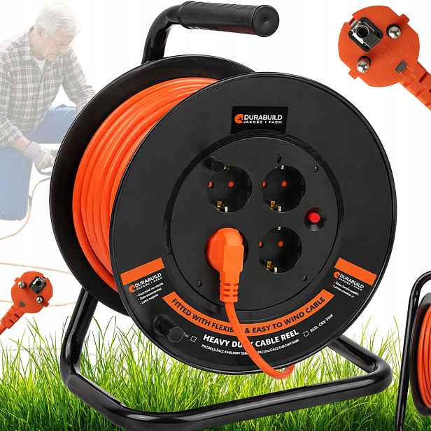 Buben Navíječ Kabelu Prodlužovací Kabel Zahradní Buben 4KS Zásuvek 50M