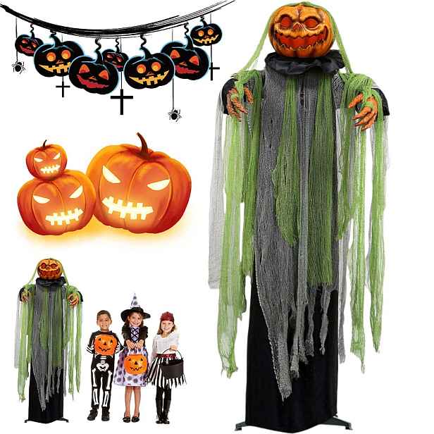 Halloweenská dekorace Dýně 190 cm, animovaná, svítící zahradní venkovní dekorace
