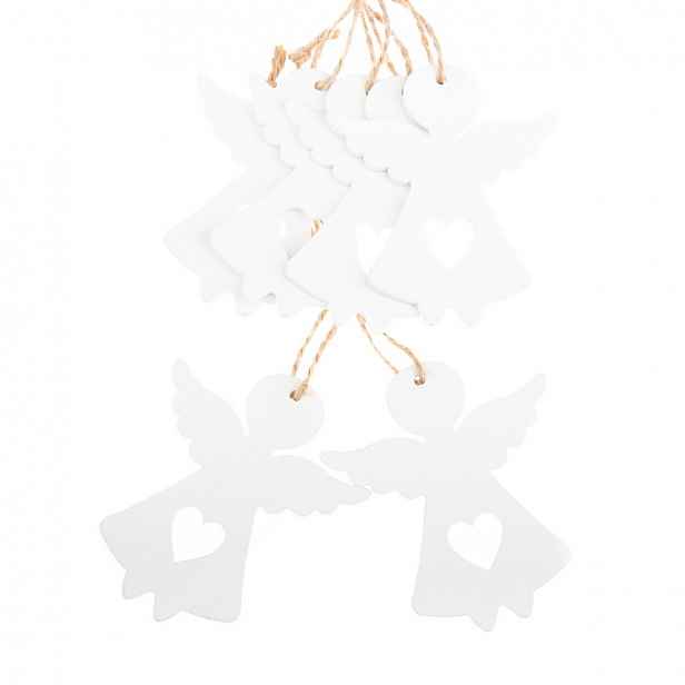 Sada vánočních dřevěných ozdob Anděl bílá, 6 ks
