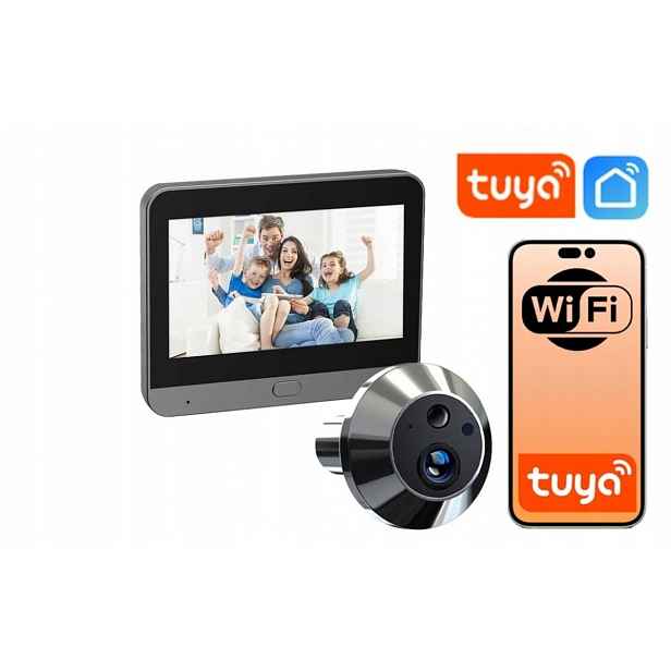Bezdrátový Elektronický Kukátko Kamera Na Dveře Jidáš LCD 4.3" Tuya 3MP