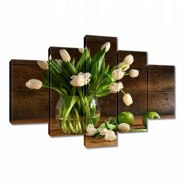 Nástěnné hodiny 150x105 Bílé tulipány