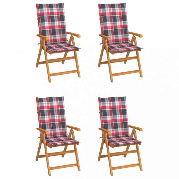 Zahradní židle 4 ks teak / látka Bílá / červená