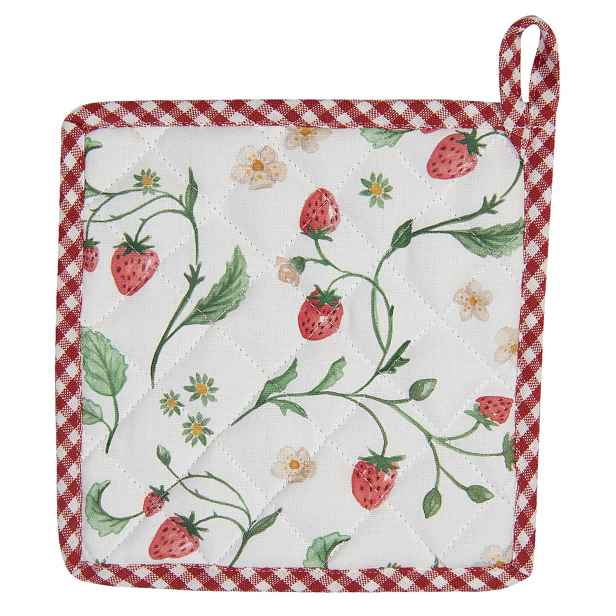 Bavlněná podložka pod hrnec s motivem jahod Wild Strawberries - 20*20 cm Clayre & Eef