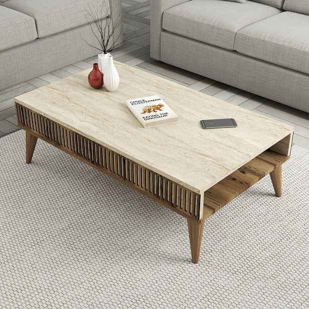 Konferenční stolek Milan - Walnut, Travertine
