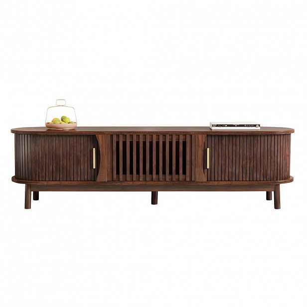 Modfu TV stolek z MDF 165x39,5x46 cm hnědý s posuvnými a výklopnými dvířky, 3 úložnými prostory a 5 opěrnými body
