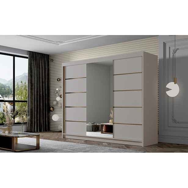 Šatní skříň se zrcadlem MILINA - 250 cm, kašmír