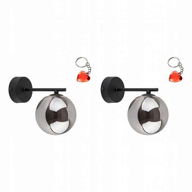 Tk Lighting Sada 2 x nástěnných svítidel Nástěnná lampa Černá Kov Sklo Kouřové G9