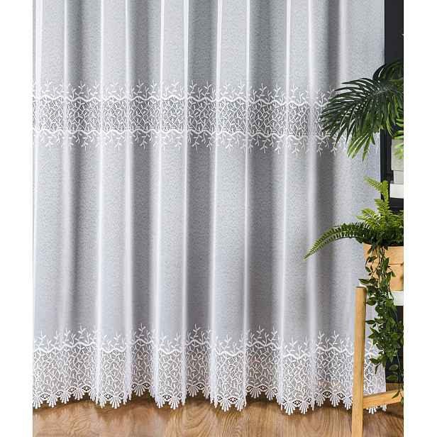 400x160 Hotová záclona listy bílá s guipurou elegantní na míru guipure