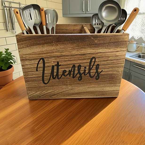 TEMU Úložný koš Dřevěný úložný box na kuchyňské náčiní ve stylu venkovského domu - Vintage stohovatelné úložné boxy na kuchyňské nástroje a