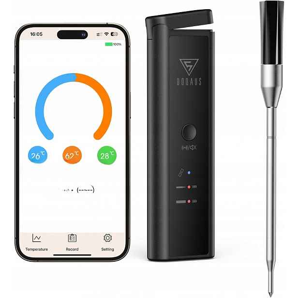 Teploměr Na Grilování Masa Bezdrátový Smart Aplikace Bt Doqaus IPX7