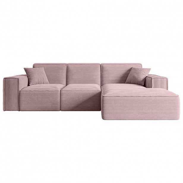 ALTDECOR ROHOVÁ SEDACÍ SOUPRAVA s otomanem vpravo SERRA-L – 266 × 169 × 80 cm, růžový manšestr