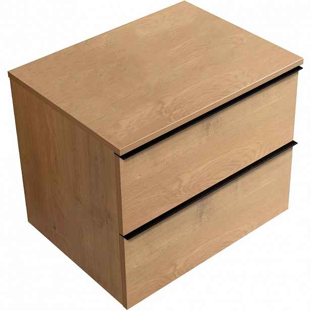 Koupelnová skříňka Velora - dub medový, úchytka černá + deska pod umyvadlo Navira Slim - 18 mm - 70x54,8x46,5 cm