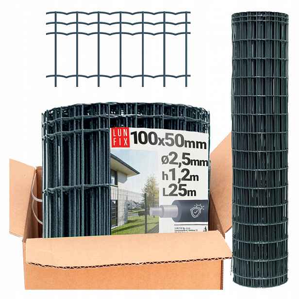 Kovová svařovaná síť pozink Pvc 1,2 m antracitové očko 10x5 cm 25 m