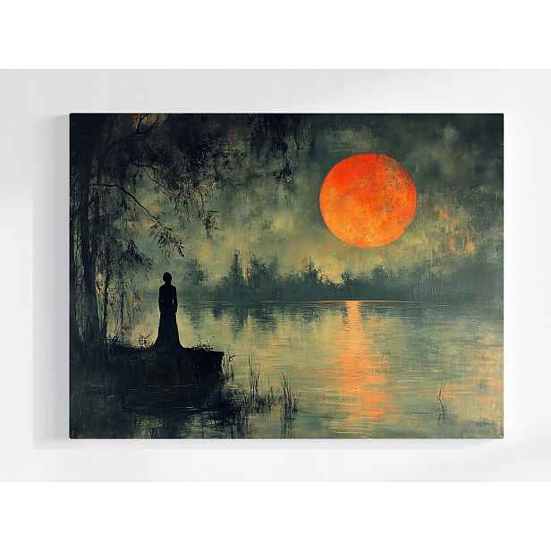 Plakát Krajina Jezero Měsíc Postava Žena Noc 100x75