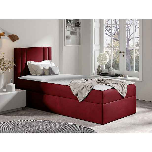 Americká jednolůžková postel 90x200 VITORIA MINI - červená, levé provedení + topper ZDARMA