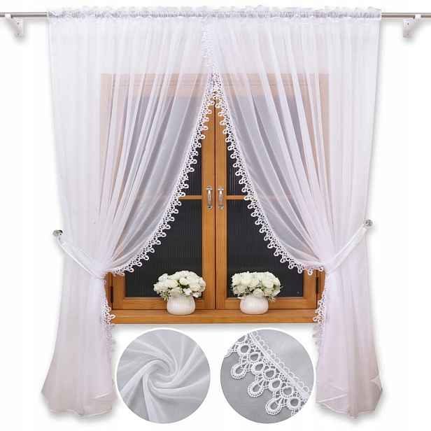 Záclona Bílá S Guipurou Elegantní 600x250 Páska Tunel Žabky
