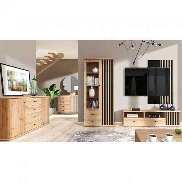 Nábytek do obývacího pokoje s LED osvětlením ORURO 2 - dub artisan / černý