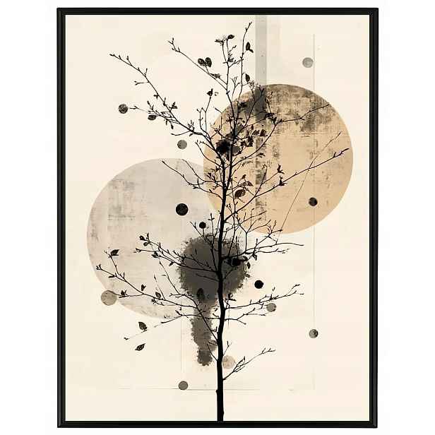 Plakát Rámeček Hliníková Grafika Geometrie Dřevo Zen Natura Béžová Hnědá 60x80