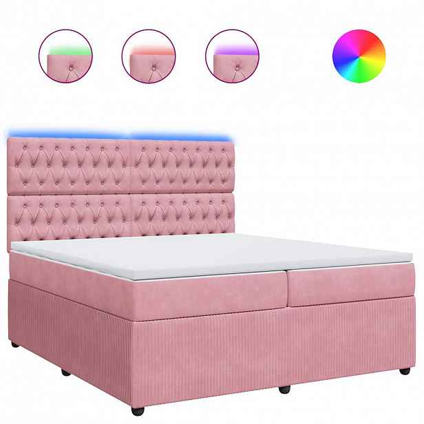vidaXL Box spring postel s matrací růžová 200x200 cm samet