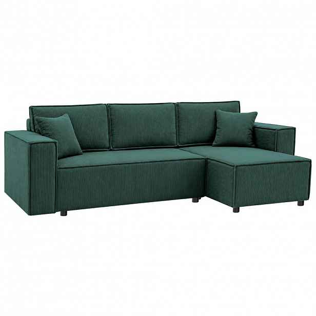 Beautysofa ROHOVÁ ROZKLÁDACÍ POHOVKA Neapol s úložným prostorem, 255 cm, manšestrová látka, zelená