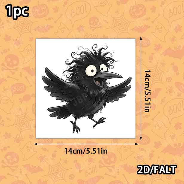 TEMU 2D Plochá, 1ks 2D Veselá Nadýchaná Vrána Halloween Samolepka na Okno, Odstranitelná Jednobarevná Průhledná Samolepka na Okno, Vysoce Kvalitní