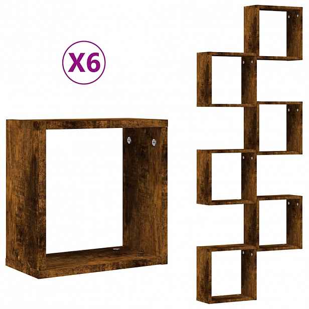 vidaXL Nástěnné police kostky 6 ks kouřový dub 30 x 15 x 30 cm
