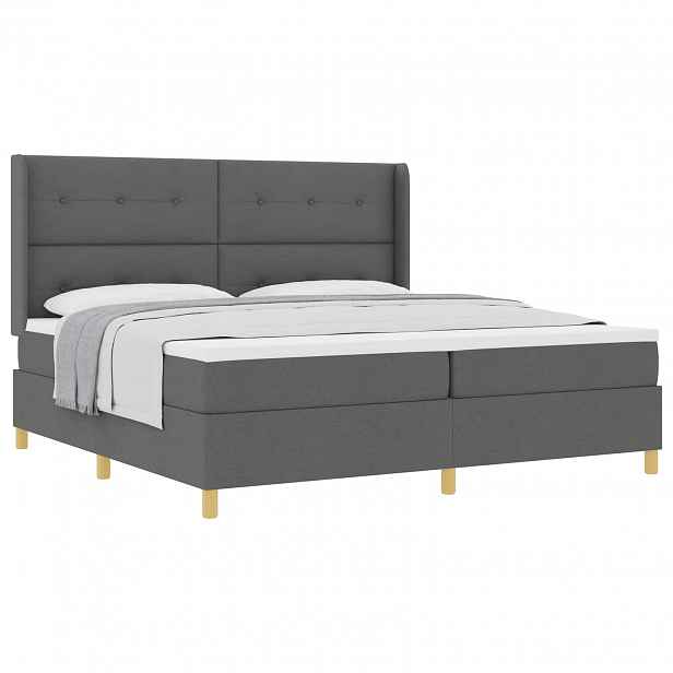 vidaXL Postel s boxspringem s čelo Tmavě šedá 200 x 200 cm textil