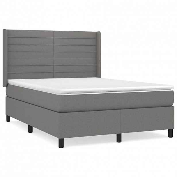 vidaXL Box spring postel s matrací tmavě šedá 140x200 cm textil