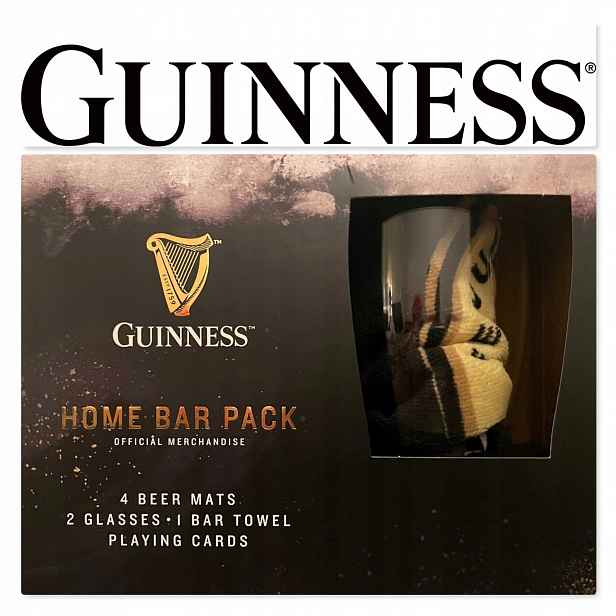 Guinness Home Bar sklenice 2ks barový ručník karty Gift Box A10