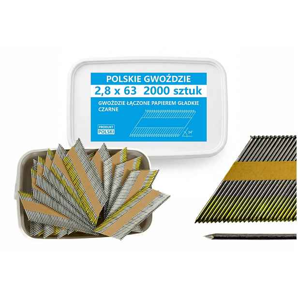 Hřebíky do hřebíkovačky spojené papírem 2,8x63mm 34° Černé 2000ks