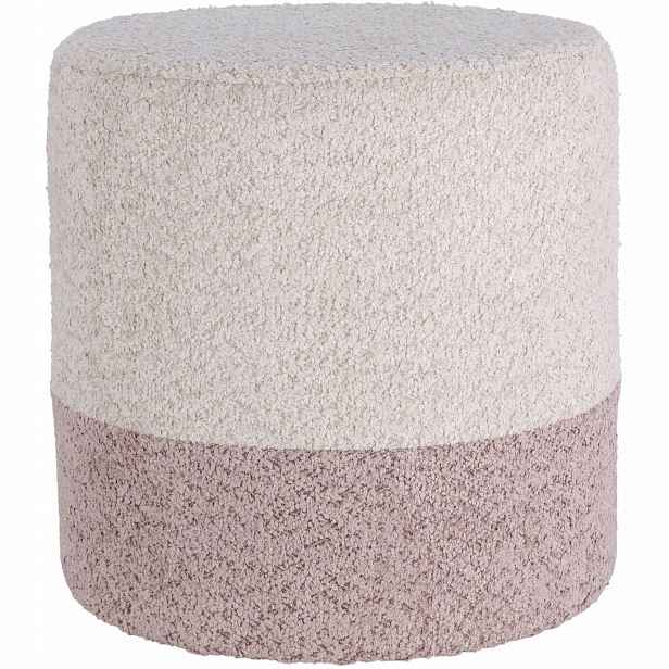 Taburet Kulatá Béžová Čalouněná Boucle Podnožka K Sezení 35 X 34 CM