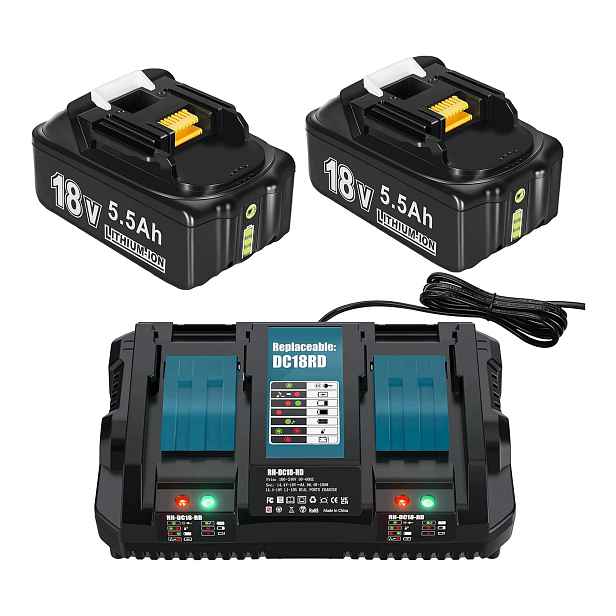 Akumulátor pro Makita 18V 5500 mAh, sada 2 s nabíječkou Dual Port 6A DC18RD