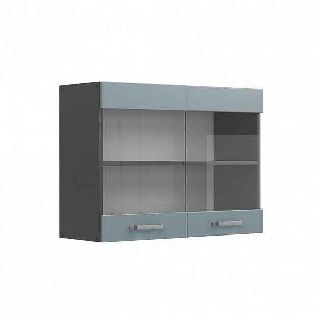 Vicco SKLENĚNÁ KUCHYŇSKÁ SKŘÍŇKA R-Line Modrošedá 80 cm