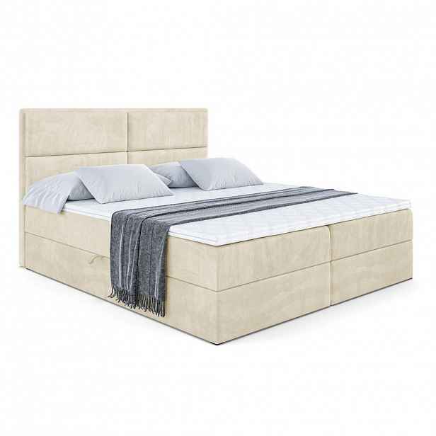 ALTDECOR AMERICKÁ postel s matrací H4 a lamelovým roštem – AURA – 200 x 200 – H4 – béžová