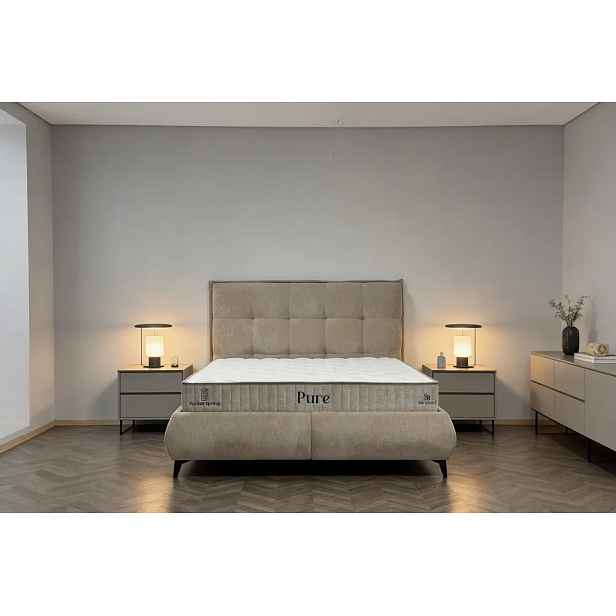 Čalouněná postel PURE s matrací - béžová 90 × 200 cm