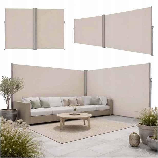 Markýza Boční Terasová Rohová Roleta Svinovací 180 x 620 cm Béžová