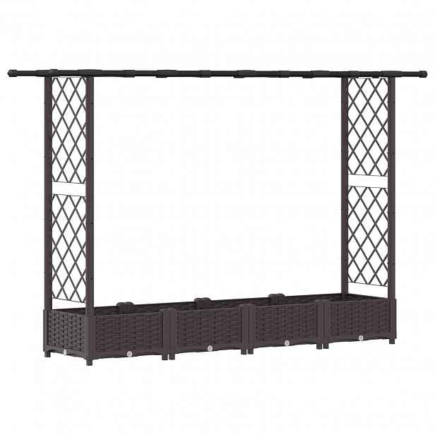 vidaXL Vyvýšený záhon s treláží a střechou Hnědá 203 x 40 x 121 cm PP