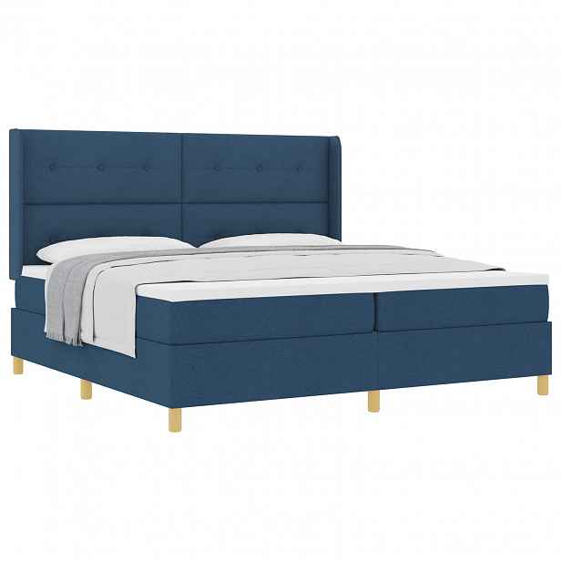 vidaXL Postel s boxspringem s čelo Modrá 200 x 200 cm textil