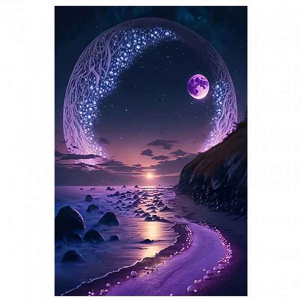 TEMU Okouzlující fialové kruhové plátno při měsíčním , bezrámová nástěnná dekorace 12x18" pro domov, kancelář a kavárnu - ideální pro Halloween,