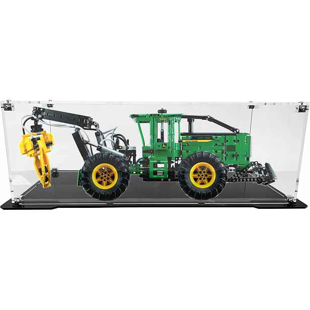 Vitrína s černou základnou pro stavebnici Lego 42157 Traktor John Deere