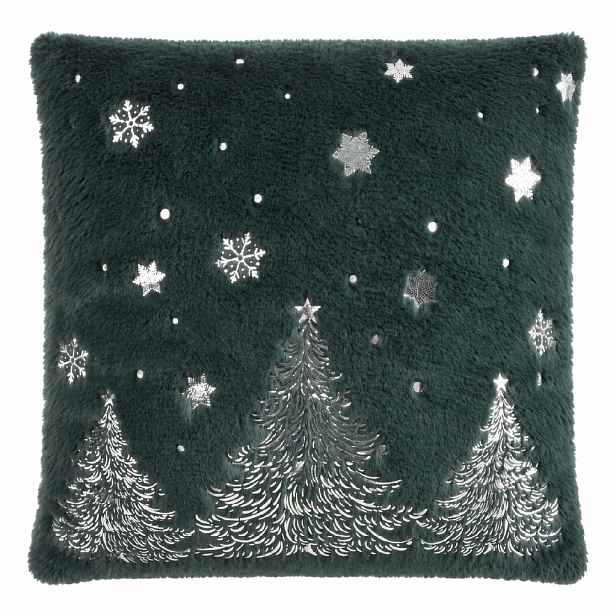 Vánoční povlak na polštář STŘÍBRNÉ STROMEČKY zelený 45×45 cm
