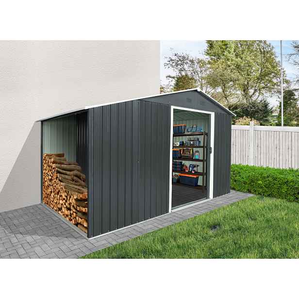Zahradní domek s dřevníkem BestBerg ZDD-6A / 6 m² / 322 x 196 x 196 cm / šedá