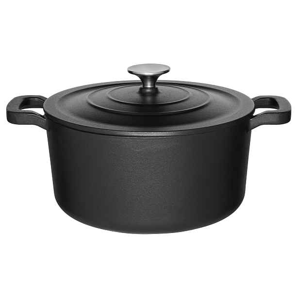 Hrnec Litinový Kotlík Na Vaření Pokrmů Černý S Víkem Ø 24 cm 5,2 l
