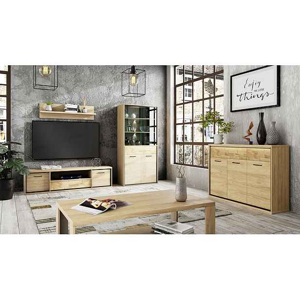 Nábytek do obývacího pokoje s LED osvětlením SUCRE 1 - ořech hikora / dub