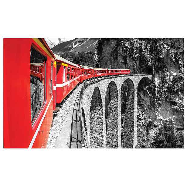 Vliesová fototapeta Červený vlak viadukt hory krajina 350x250 lepidlo