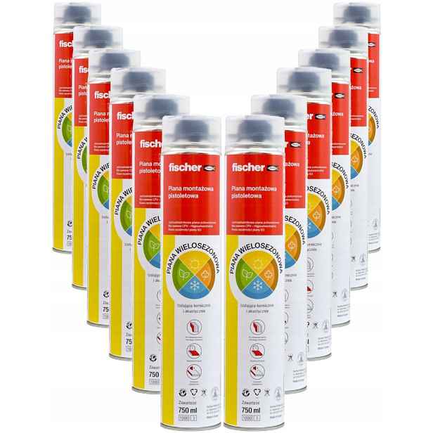 12 x Fischer vícesezónní zimní montážní pěna 750 ml pistolová pěna