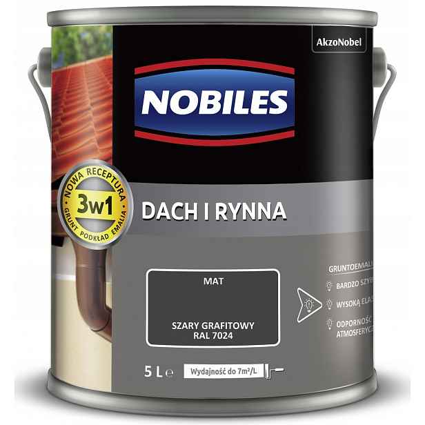 Nobiles Barva pro malování střech, střech a okapů 5L Grafitová Ral 7024
